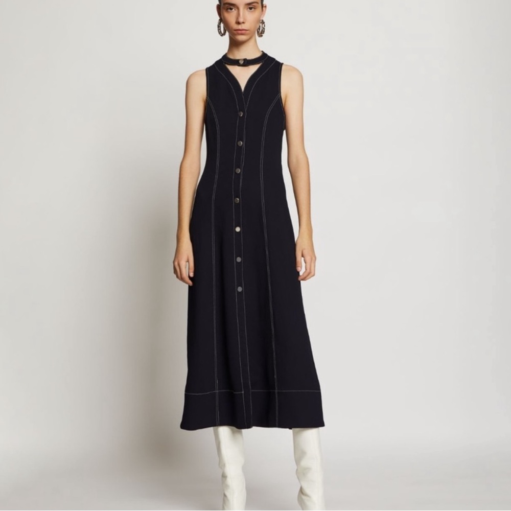 Proenza Schouler Rumpled Pique Dress Black Top Stitched 4